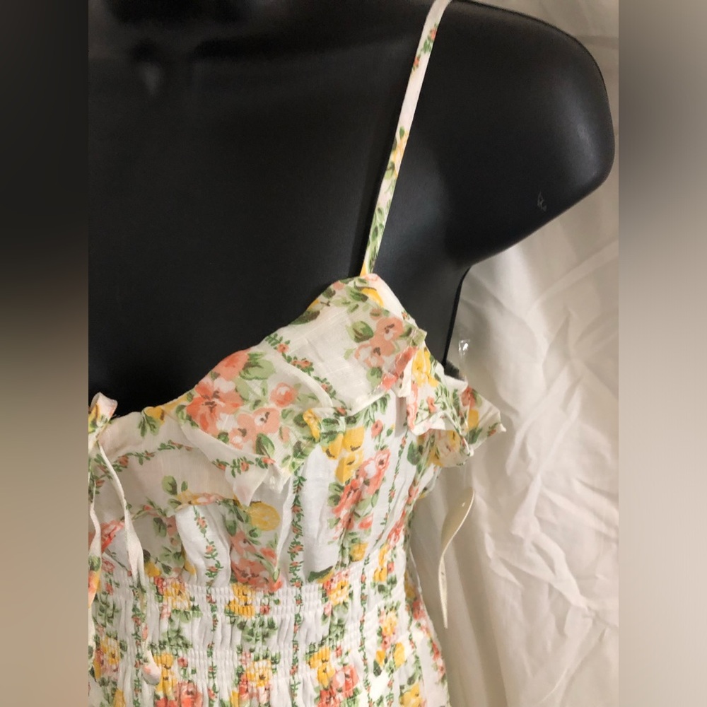 Trixxi floral yellow citrus print garden ruffle bust smocked dress size Small - Picture 7 of 16